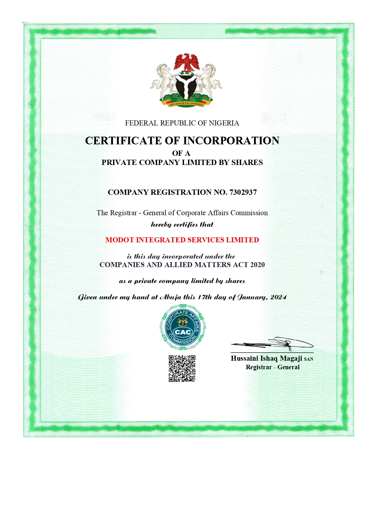 Certificate of Incorporation